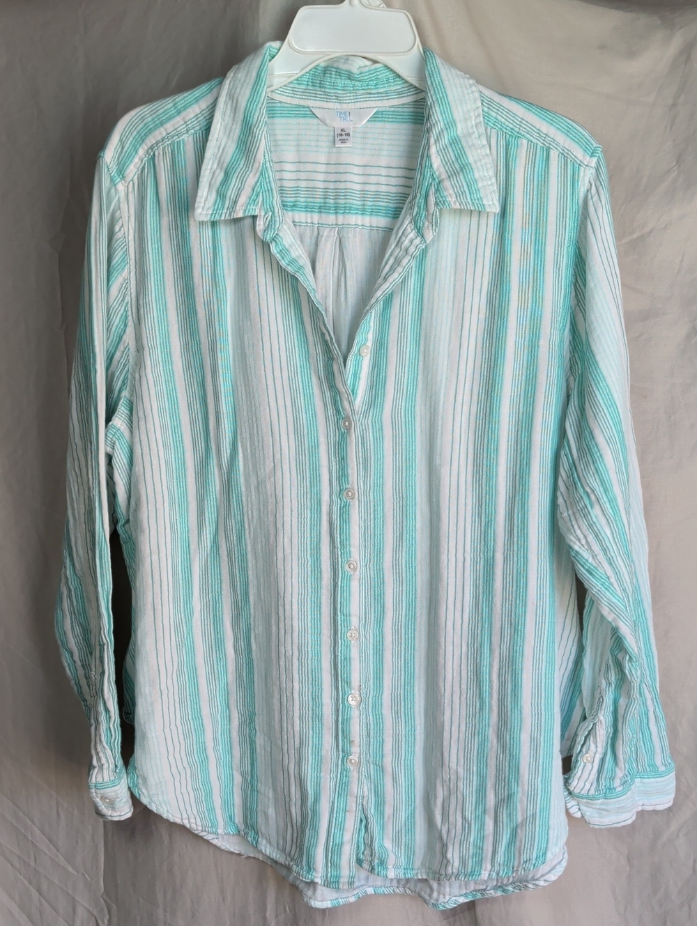 Classic Striped Button-Up Cotton Gauze Shirt - Mint/White All Season Layering